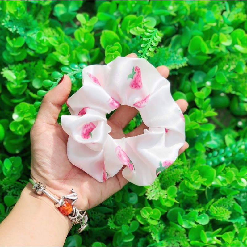 Buộc tóc SCRUNCHIES vải phi bóng hoạ tiết trái cây bơ đào dâu dưa hấu cherry siêu hot