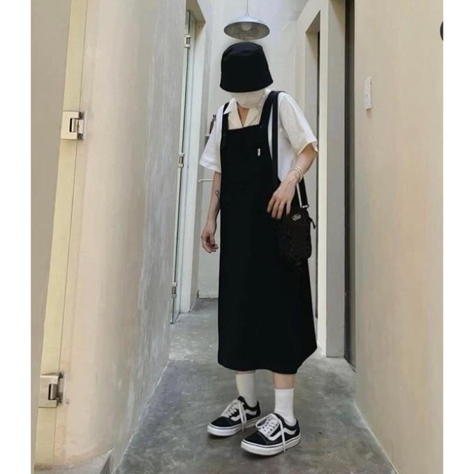 [Xả kho] Váy Yếm Đen Dáng Dài Phong Cách Hàn Quốc Siêu Xinh (Hàng Sẵn)