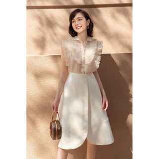 Sơ mi organza bèo dập cổ sen -HBSM827