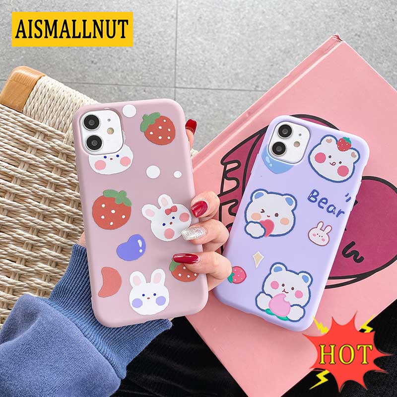 Ốp điện thoại mềm chống rơi họa tiết gấu thỏ hoạt hình cho iPhone 6 6S 7 8 Plus X XS XR XSMAX 11 12 Pro Max