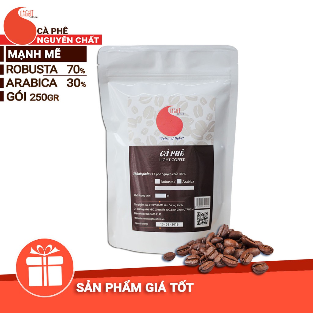 250gr - Cà phê hạt nguyên chất 100% - Hương vị mạnh mẽ - Light Coffee - Cafe nội địa giá rẻ