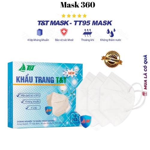 Khẩu trang y tế TT95 [ Hộp 10 chiếc ] Không Van - chính hãng T&amp;T MASK