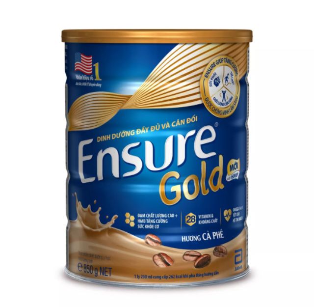 Lon sữa bột Ensure gold hương vani/trà xanh/cafe 850g