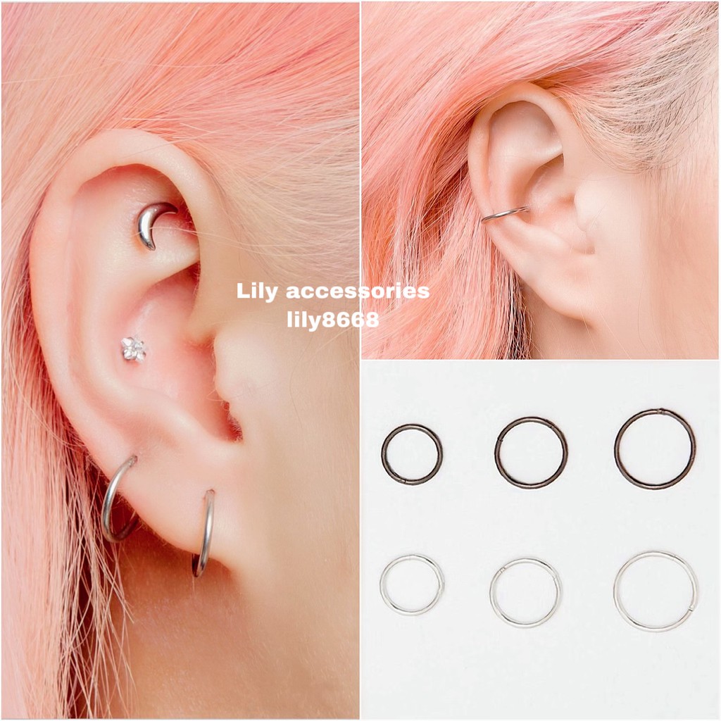 Slim Hoop Earring khuyên tai titan tròn bật khấc không gỉ không đen không dị ứng nam nữ Uniex