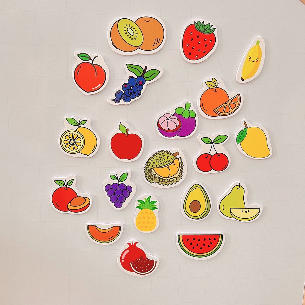 Bộ trái cây có nam châm dùng cho bảng từ hoặc dán tủ lạnh, sticker cho bé