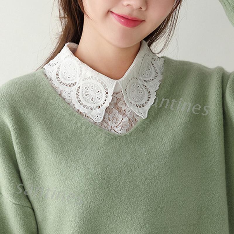 san* Womens Sweater Decorative Fake Collar Hollow Floral Lace Detachable Half Shirt