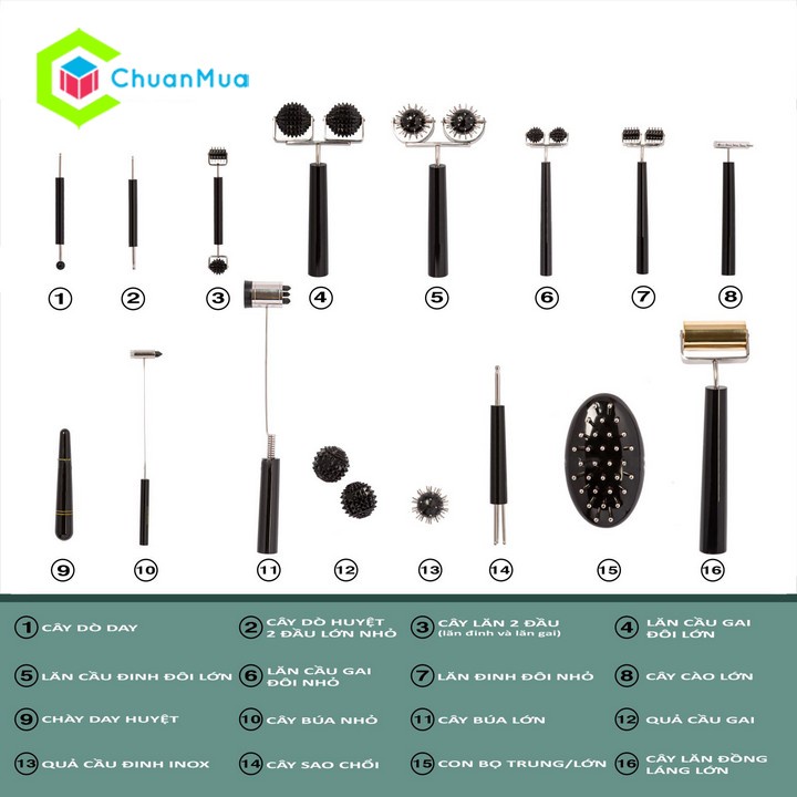 Bộ Dụng Cụ Diện Chẩn Đa Năng - 16 Món (Diện Chẩn Căn Bản, VinaMassage)