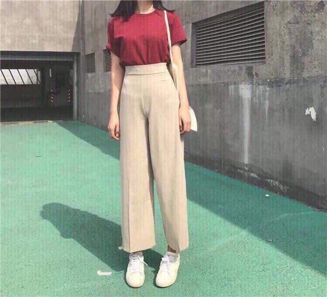 QUẦN KEM ỐNG RỘNG LƯNG CAO