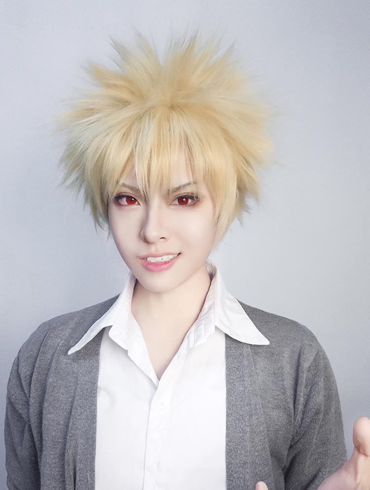 Anime My Hero Academia Katsuki Bakugou Cosplay Wig Bakugo Short Linen Blonde Baku no Hero Halloween Heat Resistant Synthetic Hair