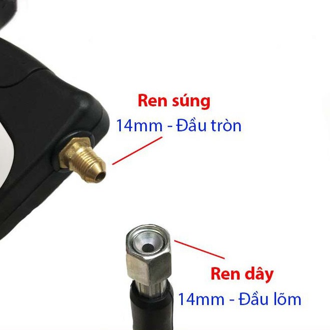 Súng rửa xe, Ống nối dài 36cm, Đầu cái nối nhanh 1/4, Bộ 4 béc phun từ 0°- 40° ren 22mm và 14mm