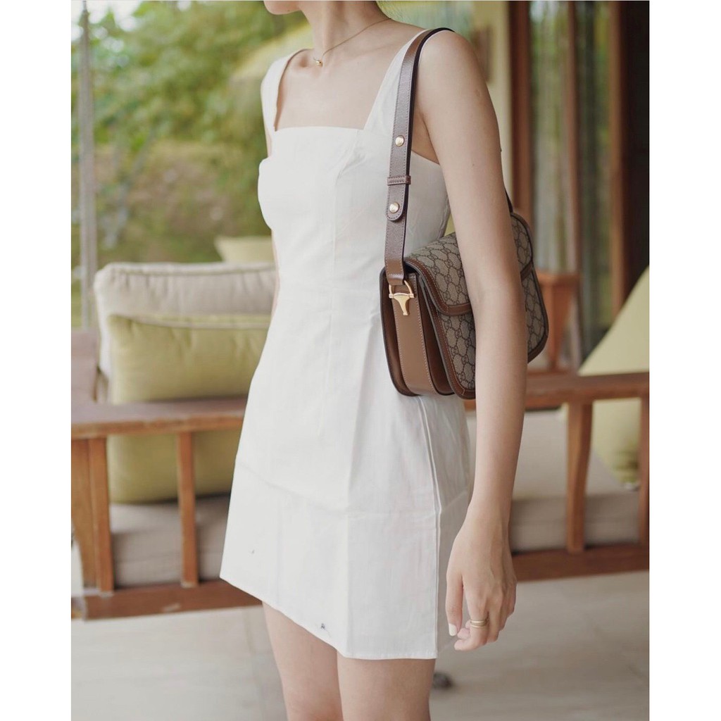 [Ảnh thật/video] Váy hai dây minidress quai bản to lưng chun 2 lớp