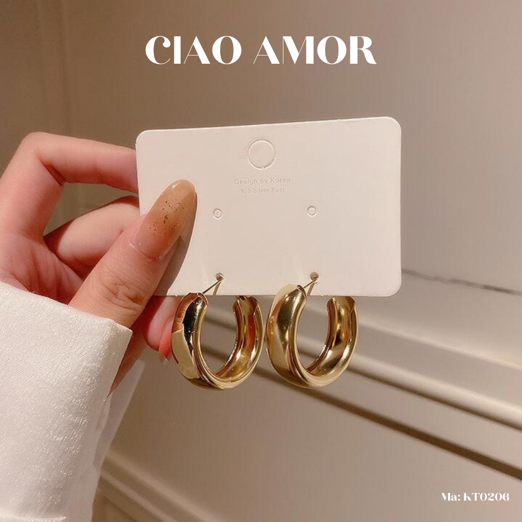 Khuyên tai nữ, Bông tai tròn trơn bản to sang trọng Trang sức Ciao Amor - KT0206