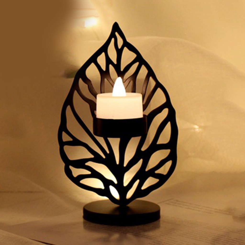 Giá đỡ nến hình lá sắt kiểu Bắc Âu hiện đại trang trí bàn ăn