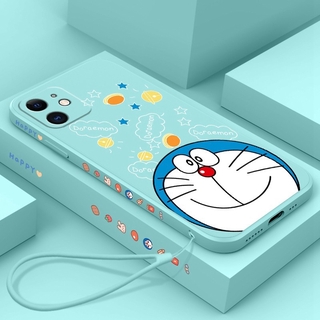 Ốp điện thoại silicon mềm in hoạt hình Doraemon đáng yêu có dây đeo cho iPhone 11 12 Pro Max