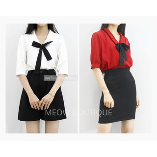 Sơ mi thắt nơ tay lửng công sở Meow Boutique