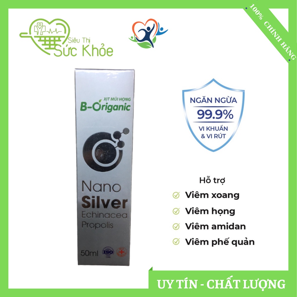 B Organic Nano Sliver xịt mũi họng thảo dược làm sạch khoang mũi họng tốt cho sức khỏe