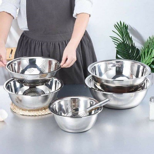 [XẢ KHO+FREE SHIP] Bộ 5 rổ chậu inox 304 cao cấp rửa thực phẩm