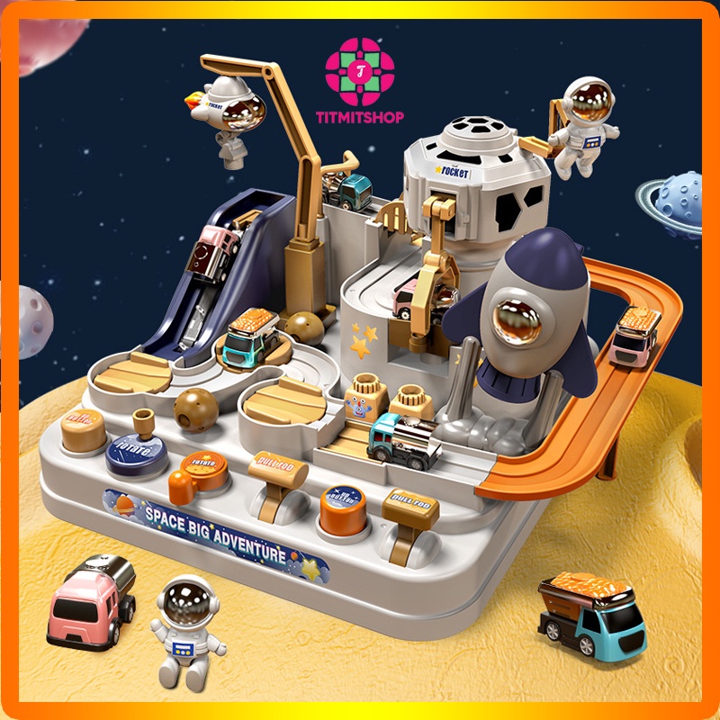 Đồ chơi ô tô đĩa bay trạm vũ trụ không gian, đường đua ô tô trên trạm vũ trụ không gian điều khiển bằng tay cho bé