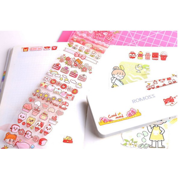 Miếng Dán Washi Sticker In Họa Tiết DIY Trong Suốt Trang Trí Cực Dễ Thương