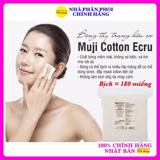 Bông tẩy trang Muji Organic Cotton Nhật Bản, gói 180 miếng,100% cotton tự nhiên nên gòn có trắng vàng tự nhiên