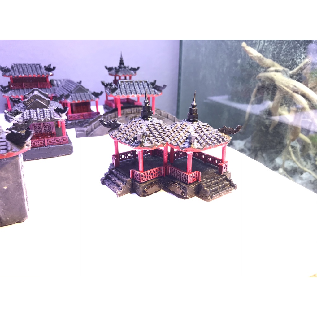 Chòi kép, nhà kép mini - phụ kiện trang trí bể cá, tiểu cảnh, sân vườn, hòn non bộ