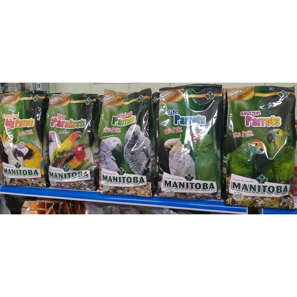 hạt trộn hoàn chỉnh TROPICAL BIG PARROTS gói nguyên 2KG của MANITOBA chuyên dùng cho tất cả vẹt macaw và cookatoo lớn