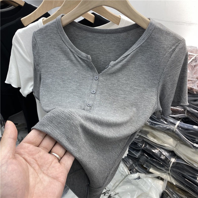 Áo Thun Tay Ngắn Eo Cao Co Giãn Phong Cách Châu Âu Thời Trang Cho Nữ 2021 | BigBuy360 - bigbuy360.vn