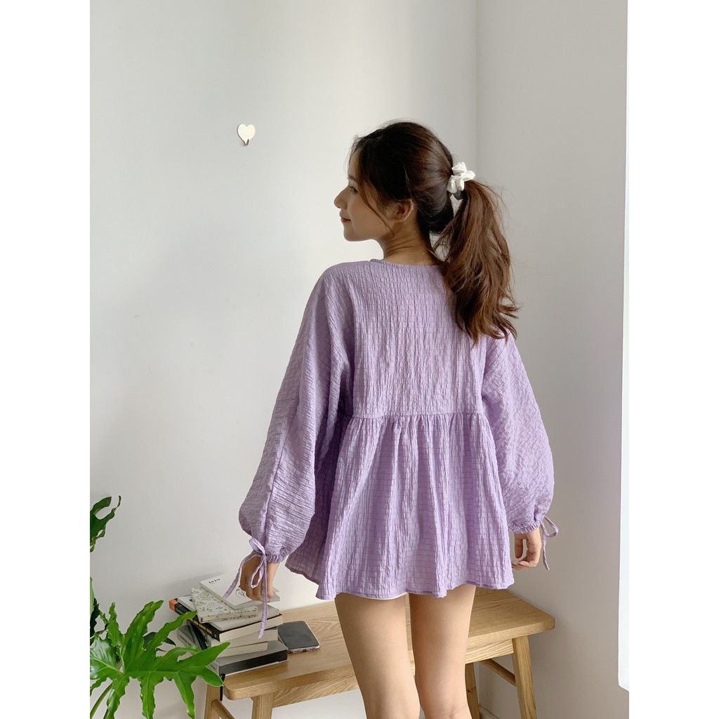 [Mã WASKT304 giảm 15% tối đa 30K đơn 99K] áo BBD cúc ngực vải nhún tầng TKA254 1994closet | BigBuy360 - bigbuy360.vn