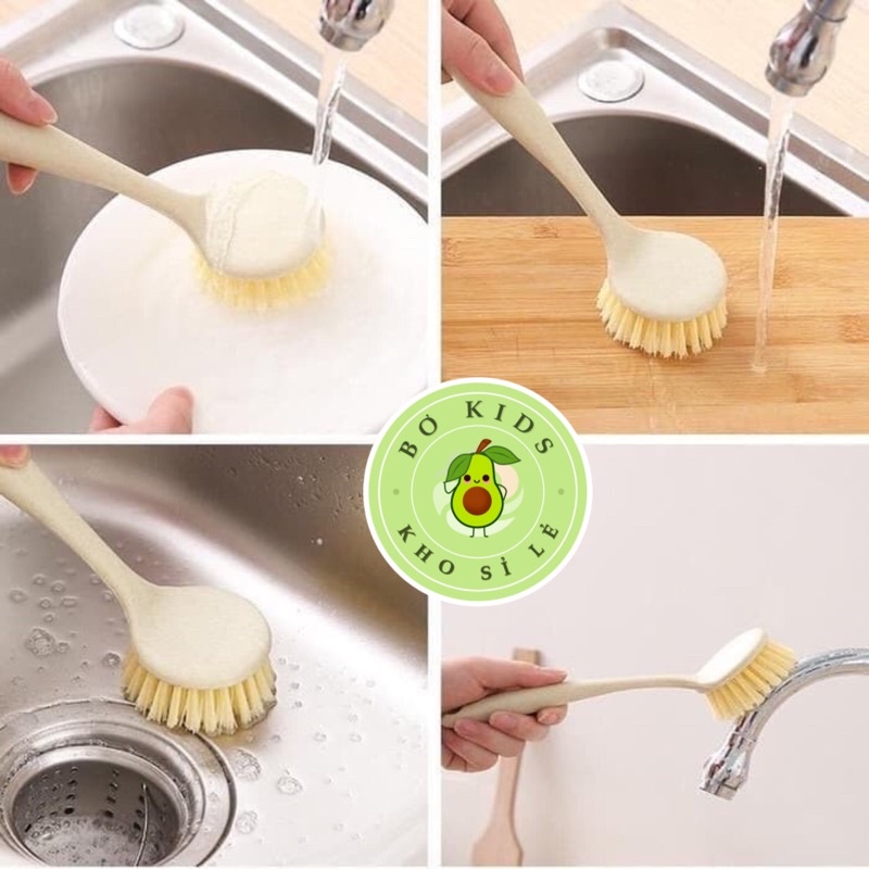 Bàn Chải Cọ Rửa Chén, Đĩa, Xoong, Nồi, Chảo - Cọ Rửa Nhà Bếp Có Tay Mầm Dài Bằng Nhựa Lúa Mạch Siêu Tiện Lợi