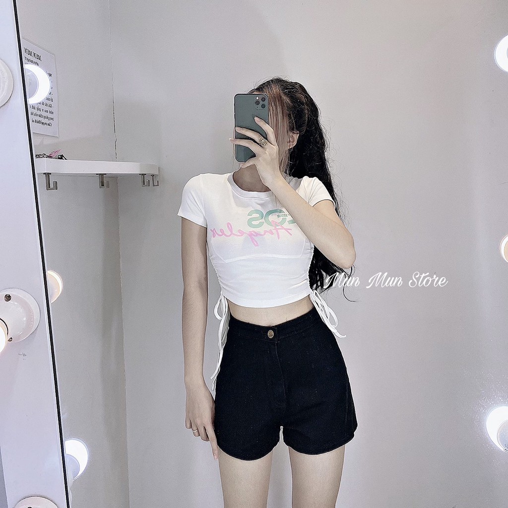 [𝗛𝗶̀𝗻𝗵 𝗧𝗵𝗮̣̂𝘁]Quần short jean nữ lưng cao, quần đùi chất kaki jean co giãn mềm mại, hình chụp sàn mẫu thật munmunstore | BigBuy360 - bigbuy360.vn