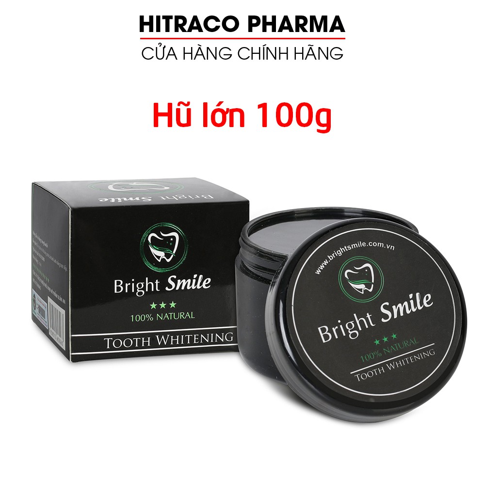 Bột tẩy trắng răng than tre Bright Smile tẩy sạch các vết ố vàng, thơm miệng - Hũ lớn 100g [ Bột than tre]