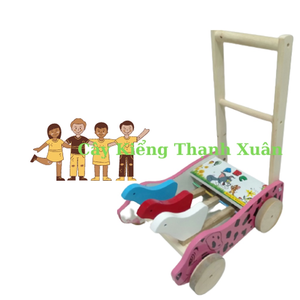 XE TẬP ĐI CHO BÉ BA CHÚ CHIM, HÔNG XE IN HÌNH CÚN ĐỐM, XE GỖ