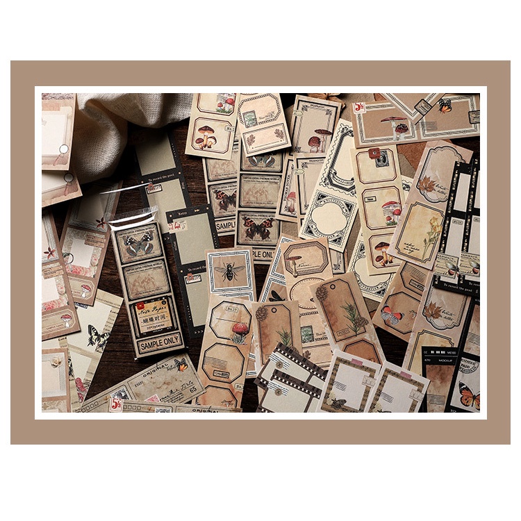 Hình dán trang trí sổ tay DIY hình thẻ sách, cuộn film vintage