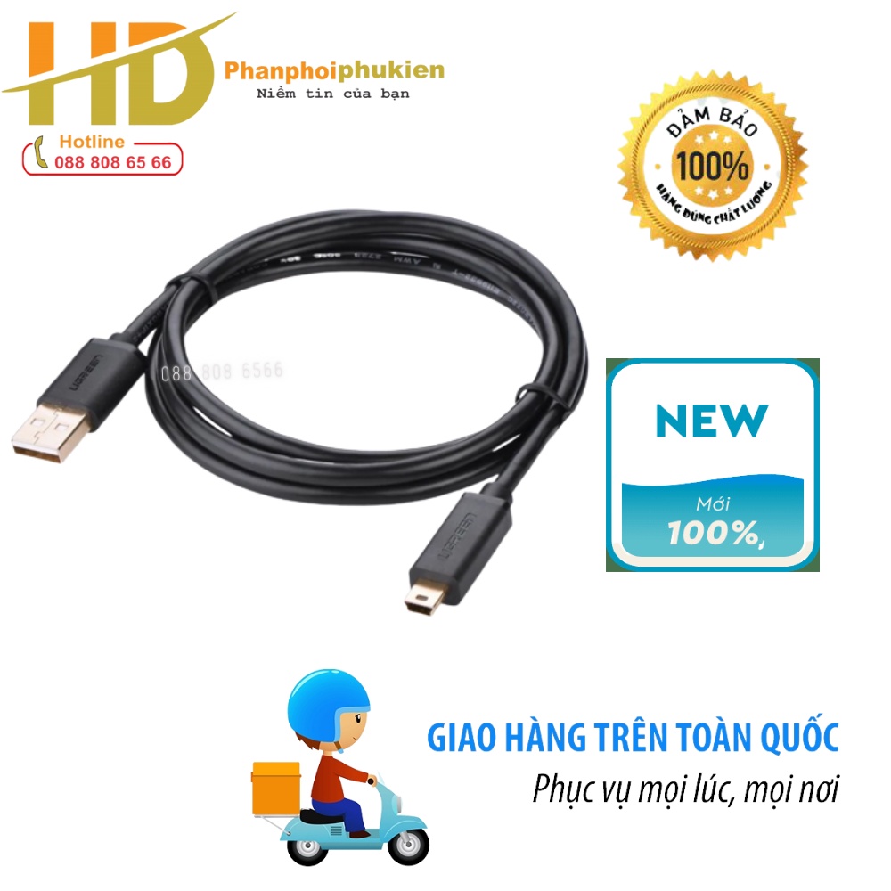 Cáp USB 2.0 to USB Mini 1,5m Ugreen UG-10385 mạ vàng Chính hãng