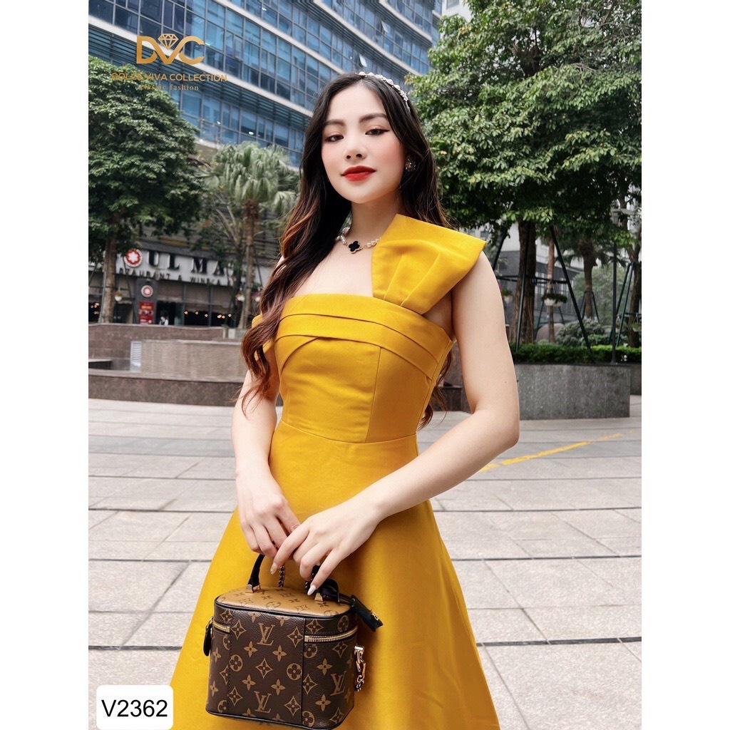 Váy tafta vàng xòe lệch vai V2362 - LAMY87 | WebRaoVat - webraovat.net.vn