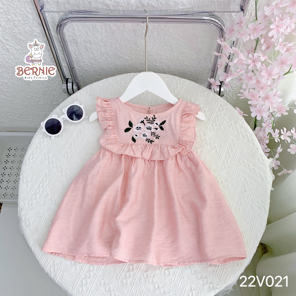 Váy đũi mềm mát cho bé, đầm đũi thêu hoa xinh xắn cho bé gái Bernie