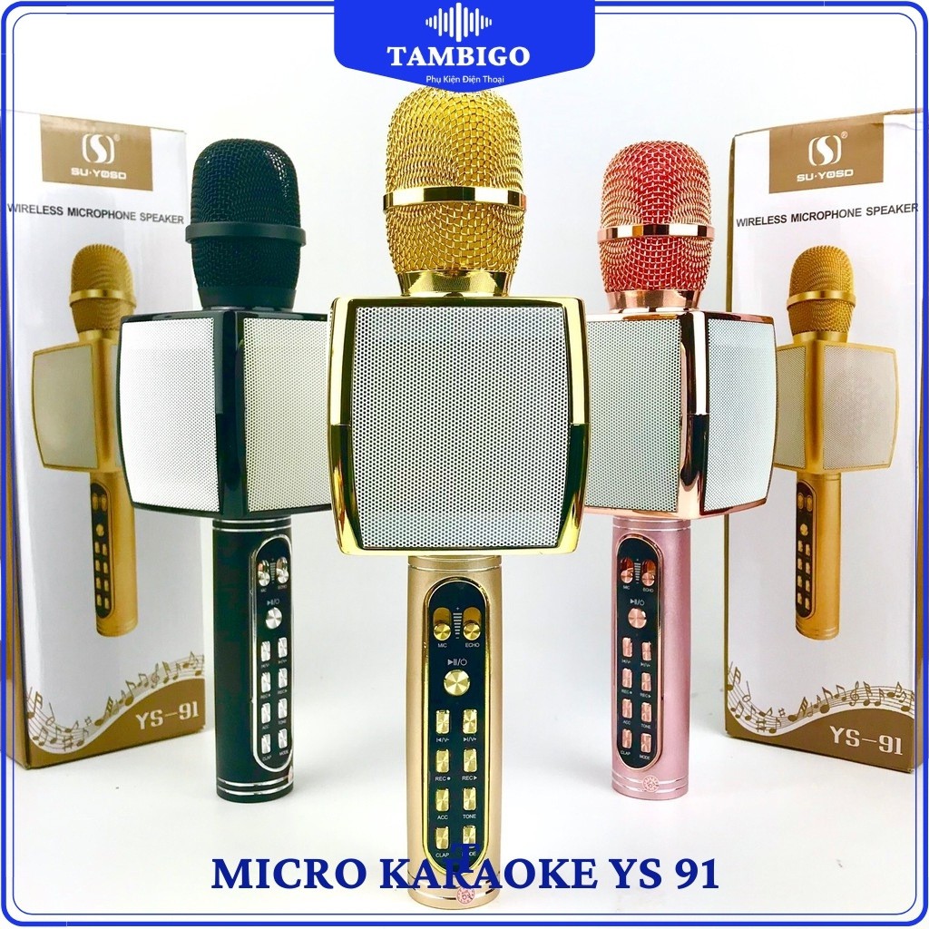 Micro Karaoke YS-91 hàng loại 1, Mic hát karaoke bluetooth hỗ trợ ghi âm thẻ nhớ, USB - TAMBIGO