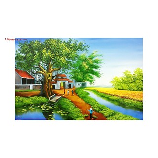 Tranh thêu chữ thập Quê hương yên bình 84x57