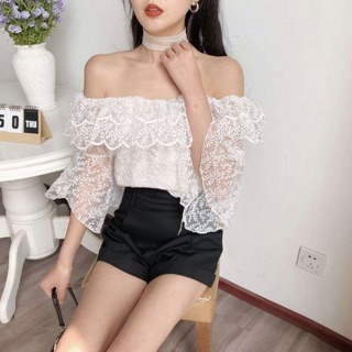 [ORDER] Áo trễ vai ren hoa (ảnh thật)