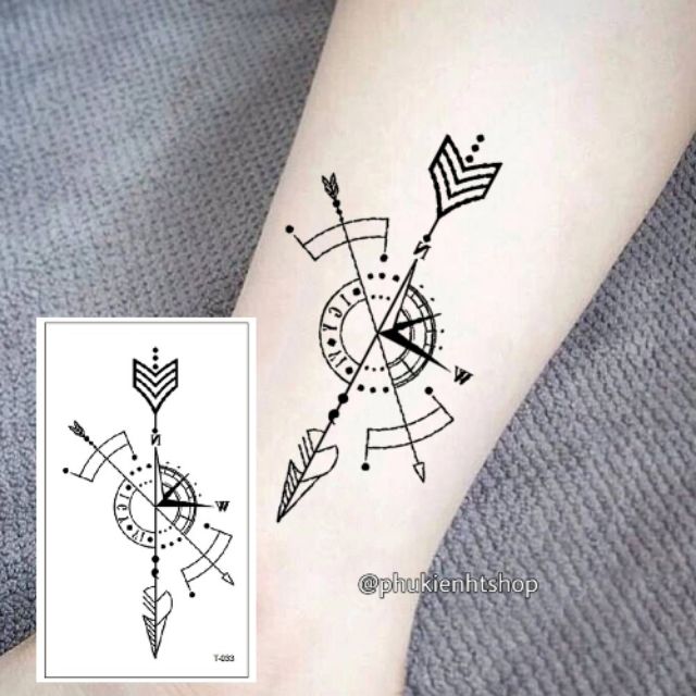 Hình xăm mũi tên cao cấp đẹp t033. Xăm dán tatoo mini tạm thời, size &lt;10x6cm