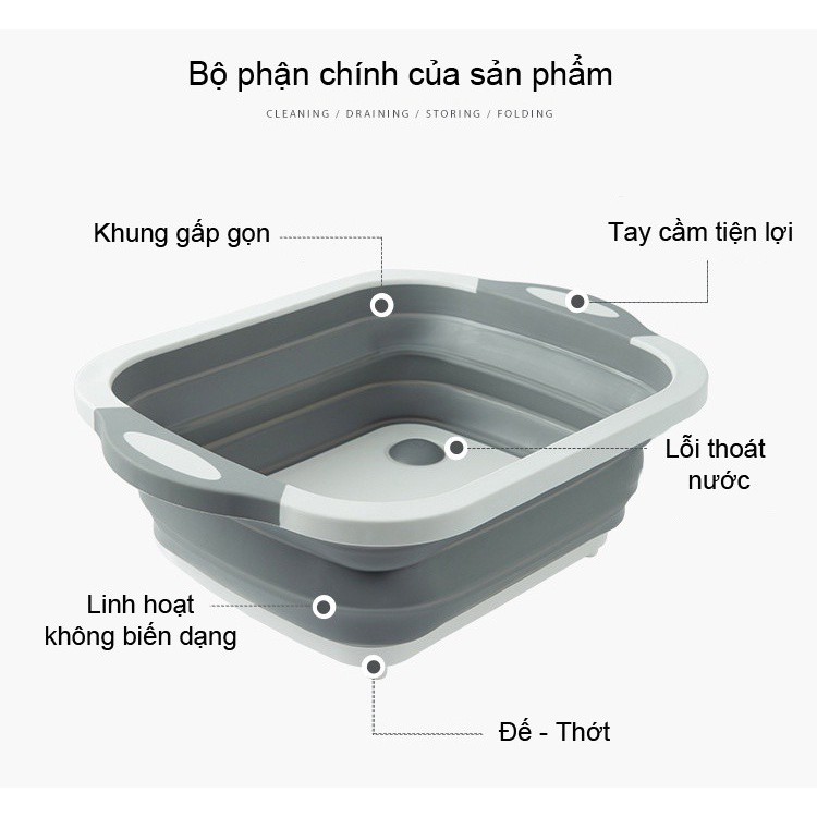 Chậu Gấp Gọn Kiêm Thớt Và Rổ Đựng Đa Năng Loại LỚN 3in1 Đa Năng Tiện Dụng | BigBuy360 - bigbuy360.vn