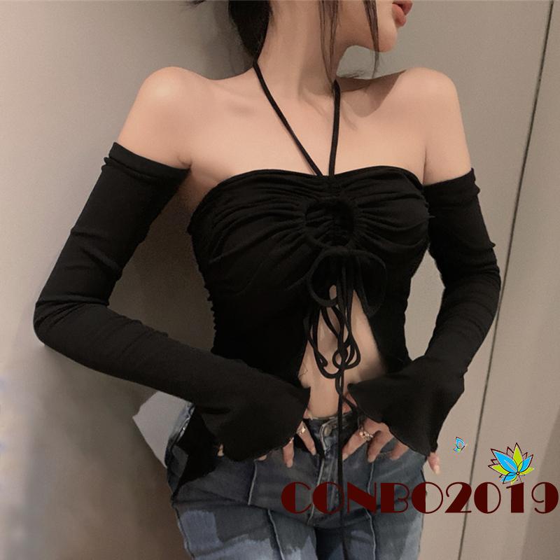 Áo Thun Croptop Cổ Yếm Màu Sắc Trơn Thời Trang Mùa Hè Cho Nữ