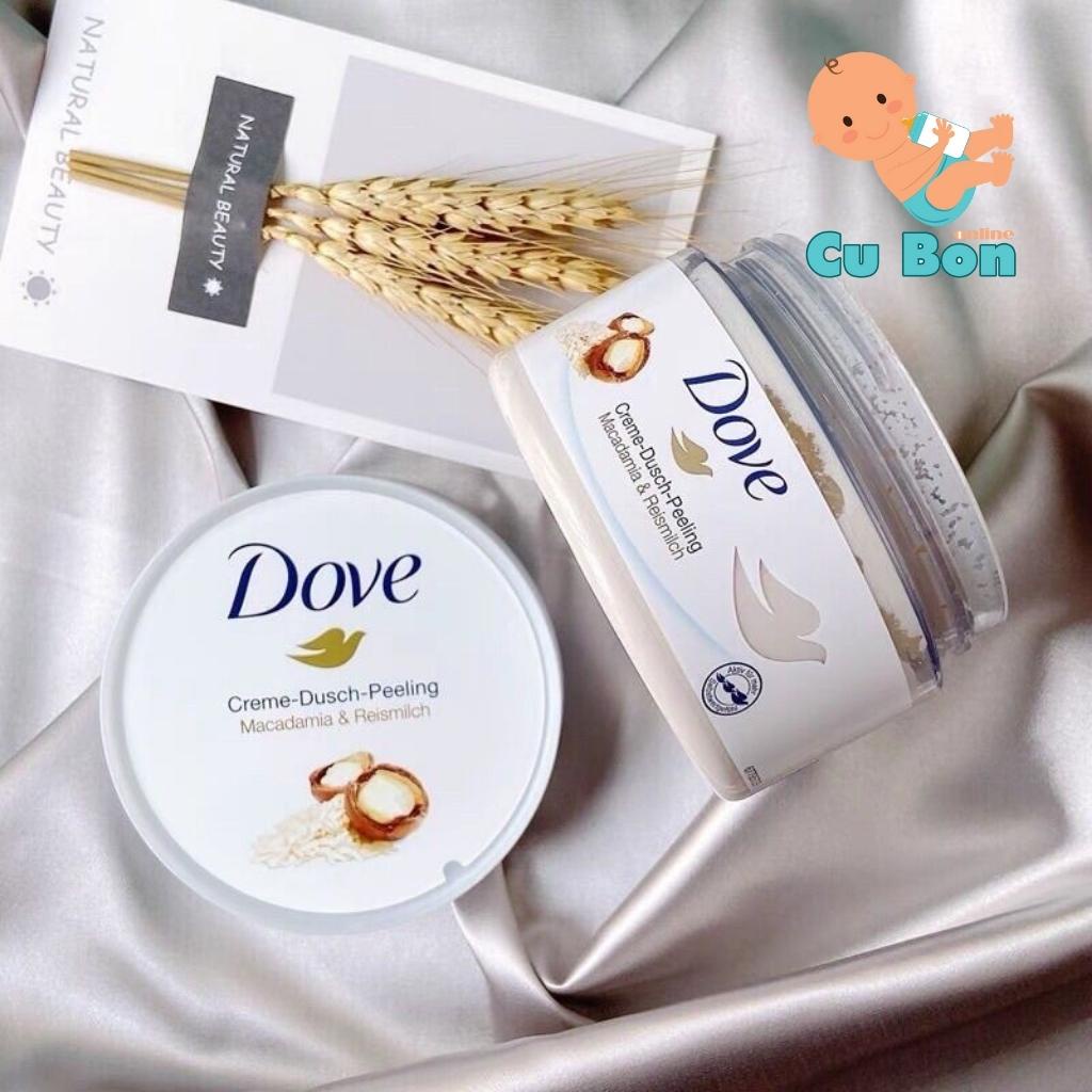 Tắm Tẩy tế bào chết body Dove Dusch Peeling 225ml bản Đức với công thức kem siêu mịn và dưỡng ẩm sâu giúp da mịn màng