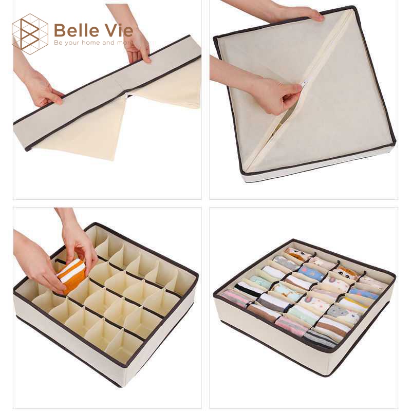 Hộp Đựng Đồ Lót BELLEVIE Hộp Đựng Đồ Nhiều Ngăn Đựng Tất Vớ, Đựng Đồ Đa Năng Gấp Gọn Tiện Lợi