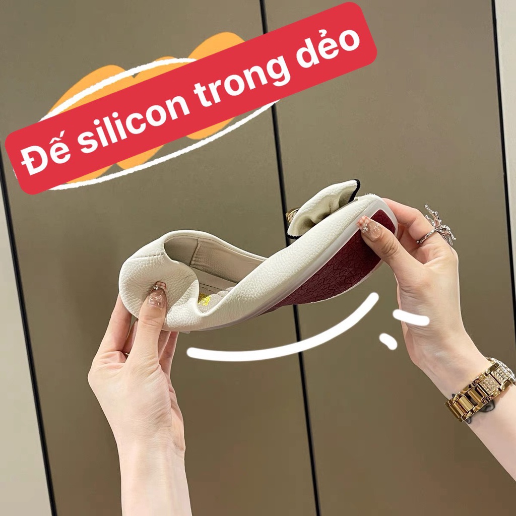 Giầy búp bê nữ đế bệt dẻo êm chân nơ viền xinh