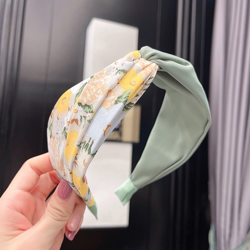 Băng Đô Cài Tóc Bản Rộng Thắt Nút In Họa Tiết Hoa Phong Cách Pháp Thời Trang Cho Nữ