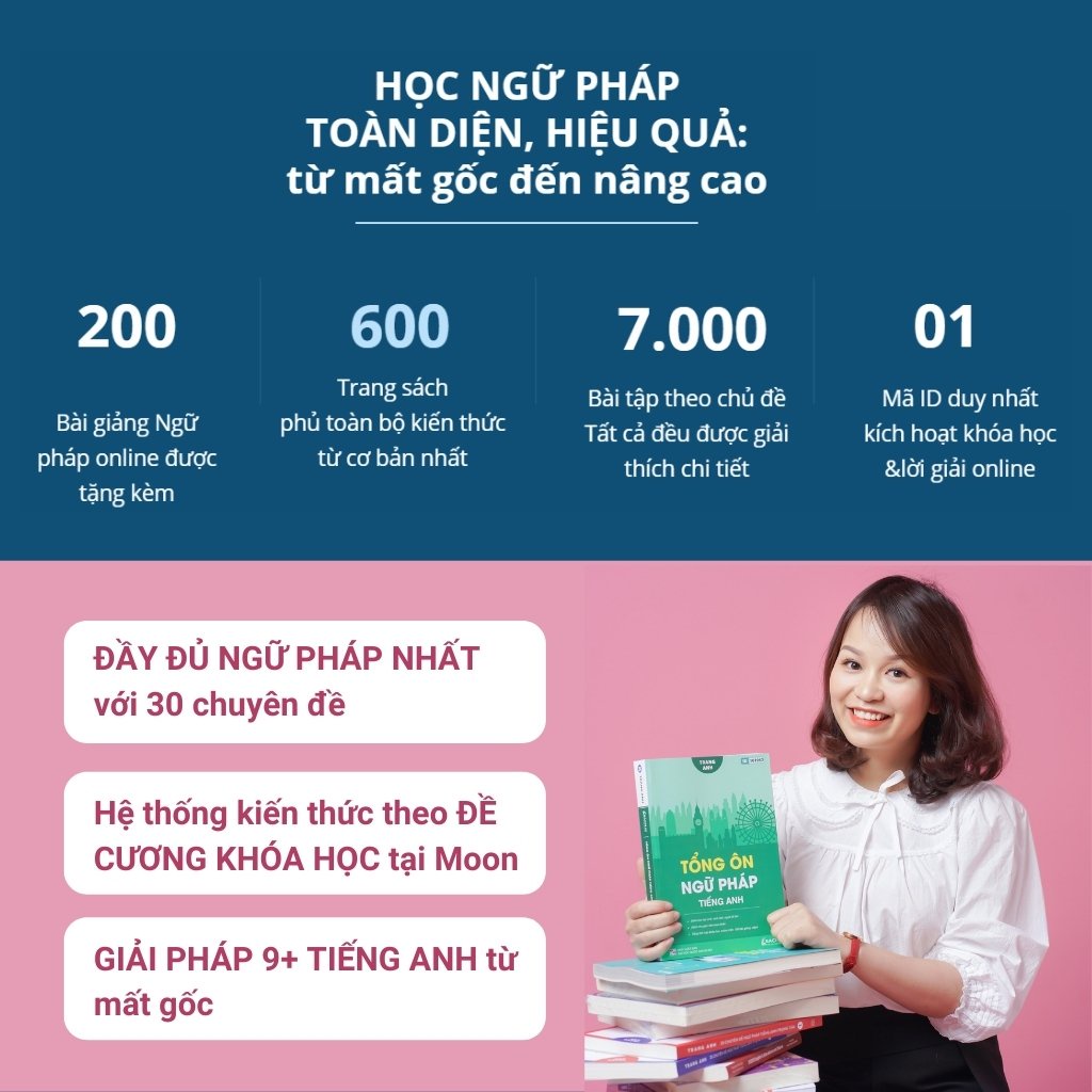 Bản đặc biệt Tổng ôn 30 chuyên đề ngữ pháp tiếng anh cô Trang anh 2023 moonbook | BigBuy360 - bigbuy360.vn