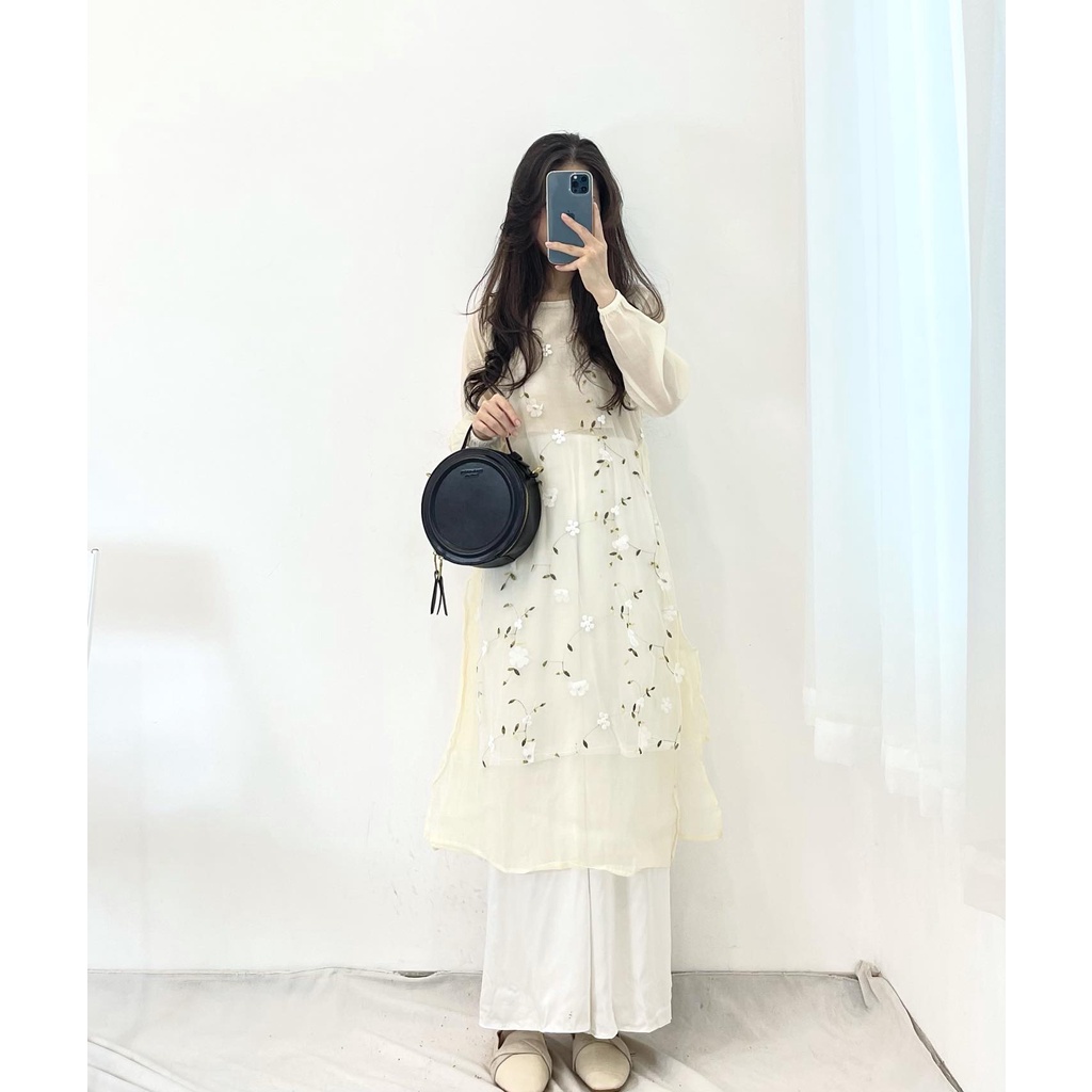(FREESHIP) set áo dài cách tân in hoa nổi miho.house