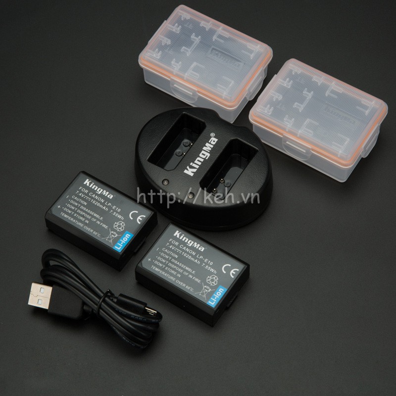 [Mã 273ELHA100K0 hoàn 7% đơn 500K] Combo 1 Dock sạc + 2 Pin LP-E10 KINGMA for Canon 1100D 1200D 1300D Rebel T3 T5 T6