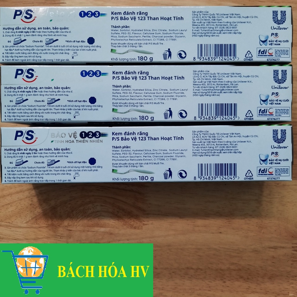 Combo 3 cây kem đánh răng P/S than hoạt tính (180g) - BACH HOA HV